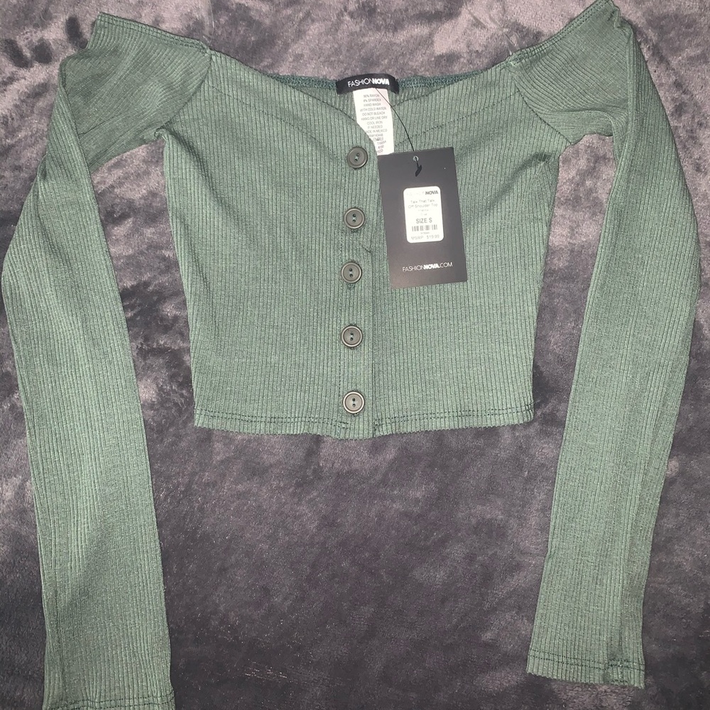 Fashion Nova SMALL olive-green off shoulder top